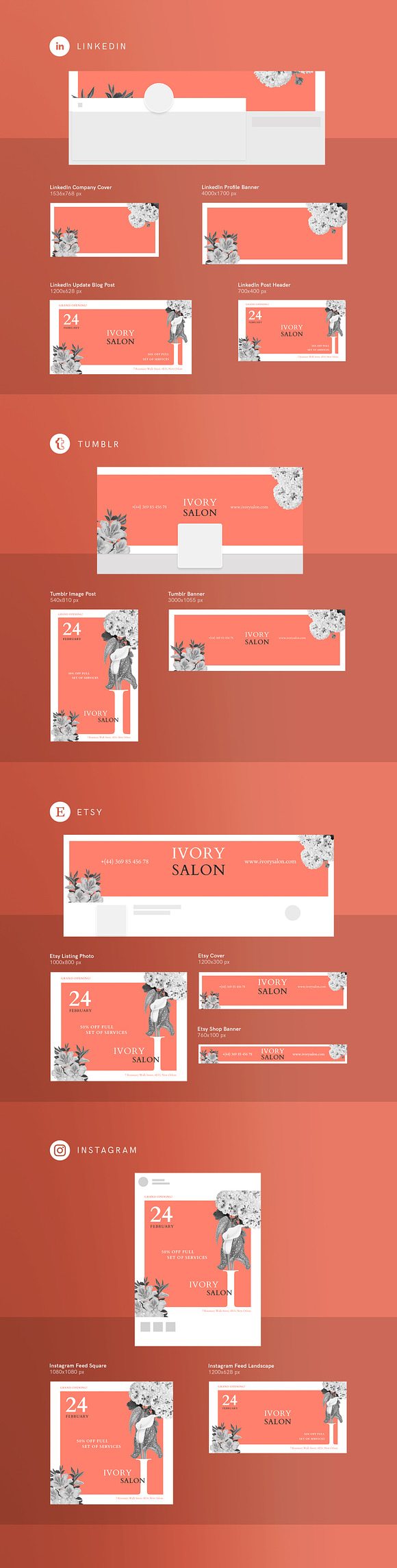 Social Media Pack | Ivory Salon in Social Media Templates - product preview 1