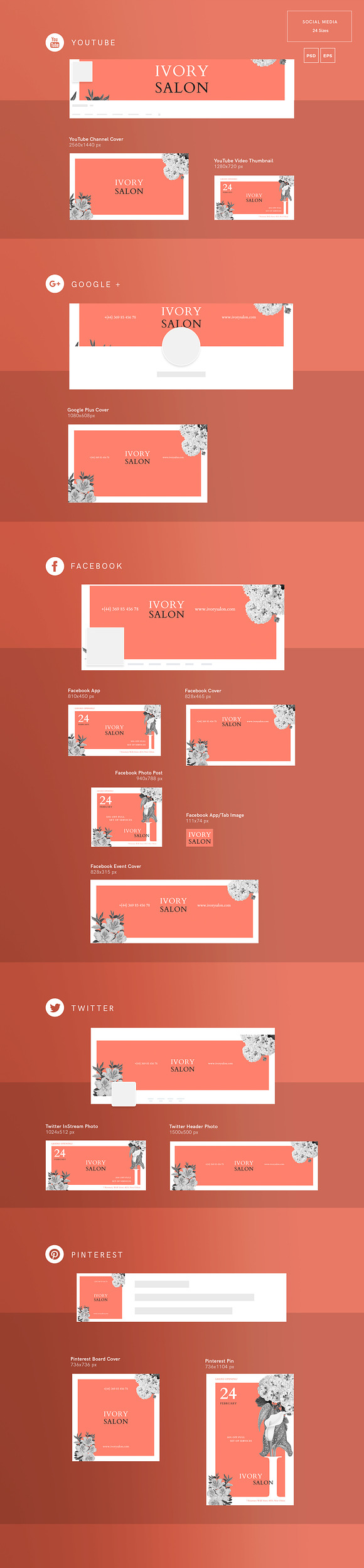 Social Media Pack | Ivory Salon in Social Media Templates - product preview 2