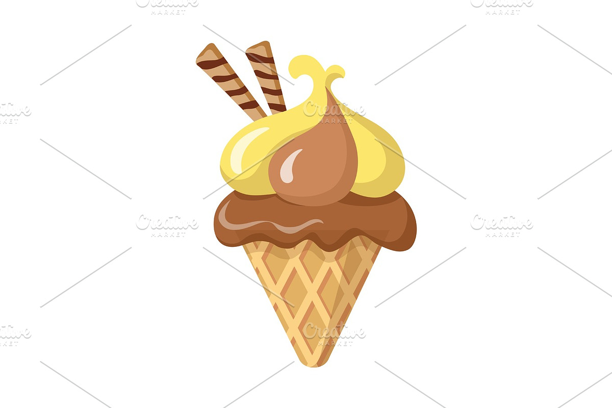 Sweets. Isolated Ice Cream Cone with Two Rolls in Illustrations - product preview 8