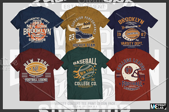 VARSITY CONCEPT VECTOR TEE PRINTS in Illustrations - product preview 1