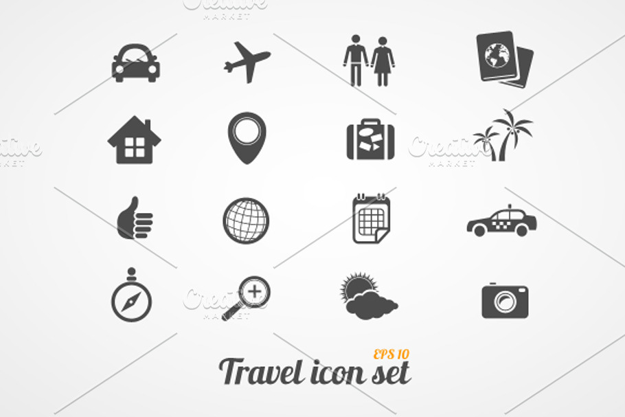 Travel icons set. Black white in Black And White Icons - product preview 8