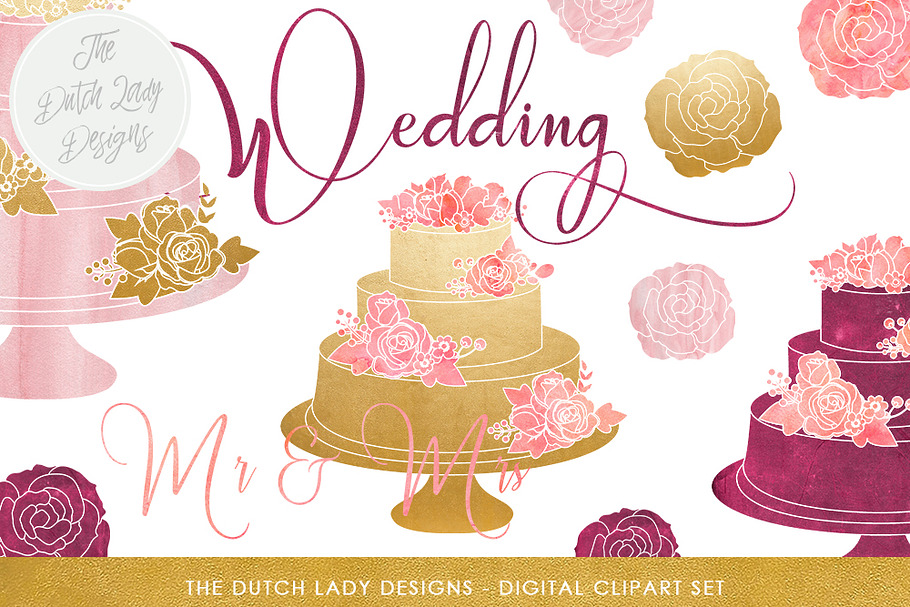 Wedding Cake Clipart Set in Illustrations - product preview 8