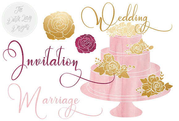 Wedding Cake Clipart Set in Illustrations - product preview 1