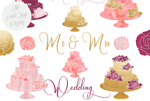 Wedding Cake Clipart Set in Illustrations - product preview 3
