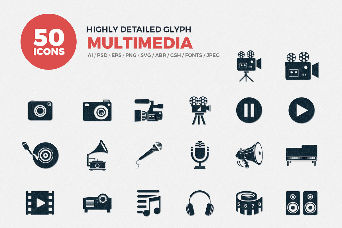 Glyph Icons Multimedia Set in Movie Icons - product preview 8