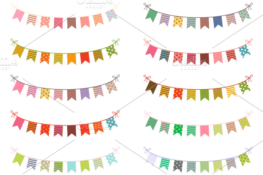 Colorful buntings clip art set in Illustrations - product preview 8