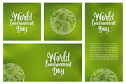 Set horizontal, vertical, square posters World environment day with lettering