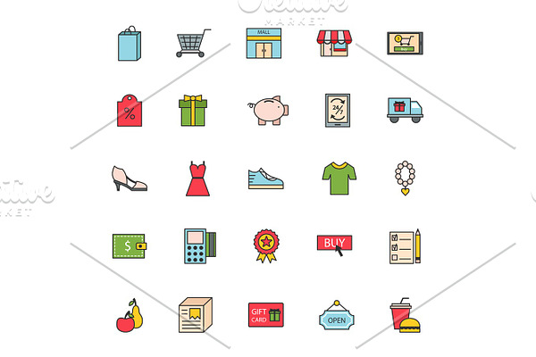 Thin lines shop store delivery service web icons commerce shopping buy purchase sale business vector