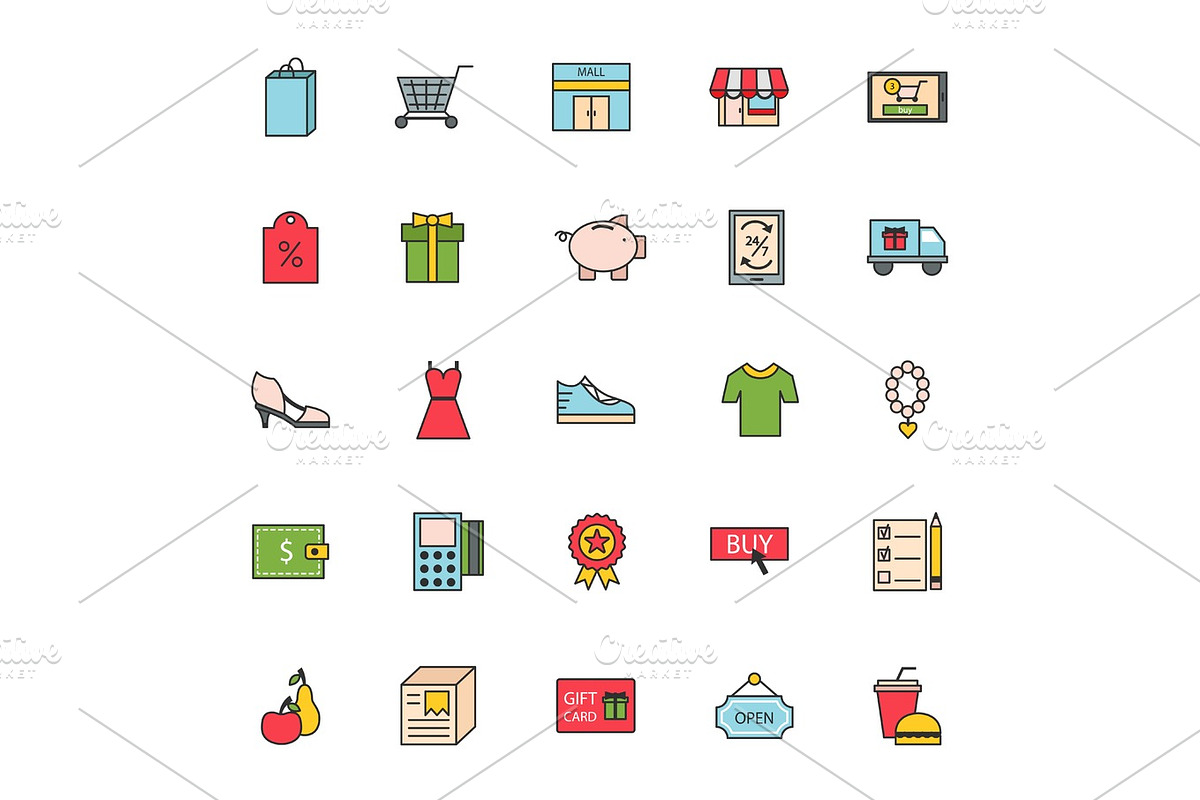 Thin lines shop store delivery service web icons commerce shopping buy purchase sale business vector in Objects - product preview 8