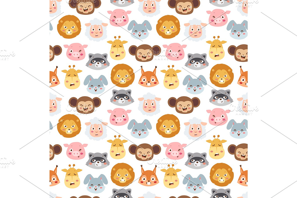 Animal emotion avatar vector illustration icons seamless pattern in Illustrations - product preview 8