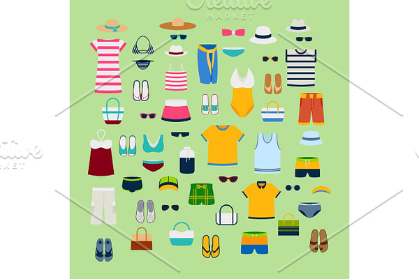 Set of summer clothes and accessories vector illustration fashion clothing fashion image design