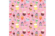 Set of cute vector cupcakes and muffins seamless pattern