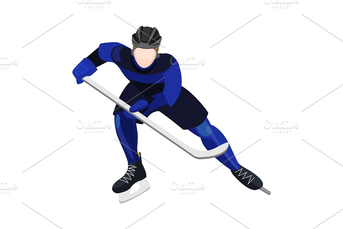 Athlete with ice-hockey stick playing hockey vector illustration in Objects - product preview 8