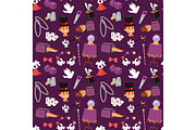 Magician illusionist vector seamless pattern background.