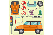 Auto transport motorist icon symbol vehicle equipment service car driver tools vector illustration.