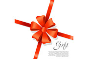Gift Red Wide Ribbon. Bright Bow with Two Petals