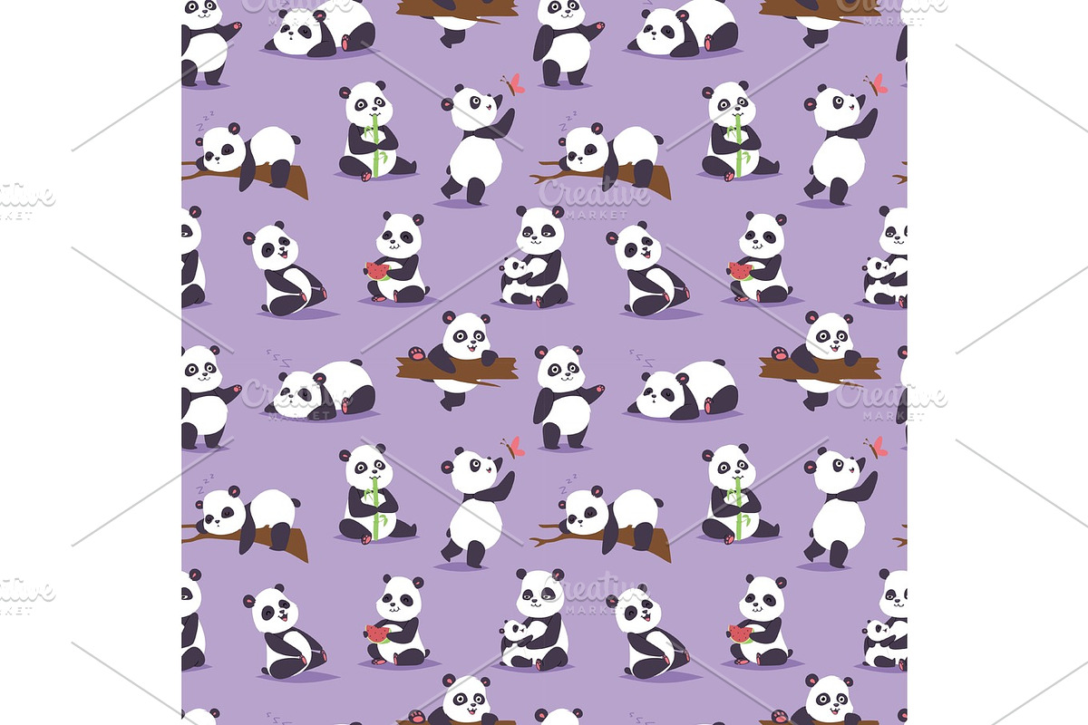 Panda bear cude character different pose vector seamless pattern in Illustrations - product preview 8