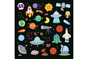 Astronomy icons stickers vector set, astronaut collection