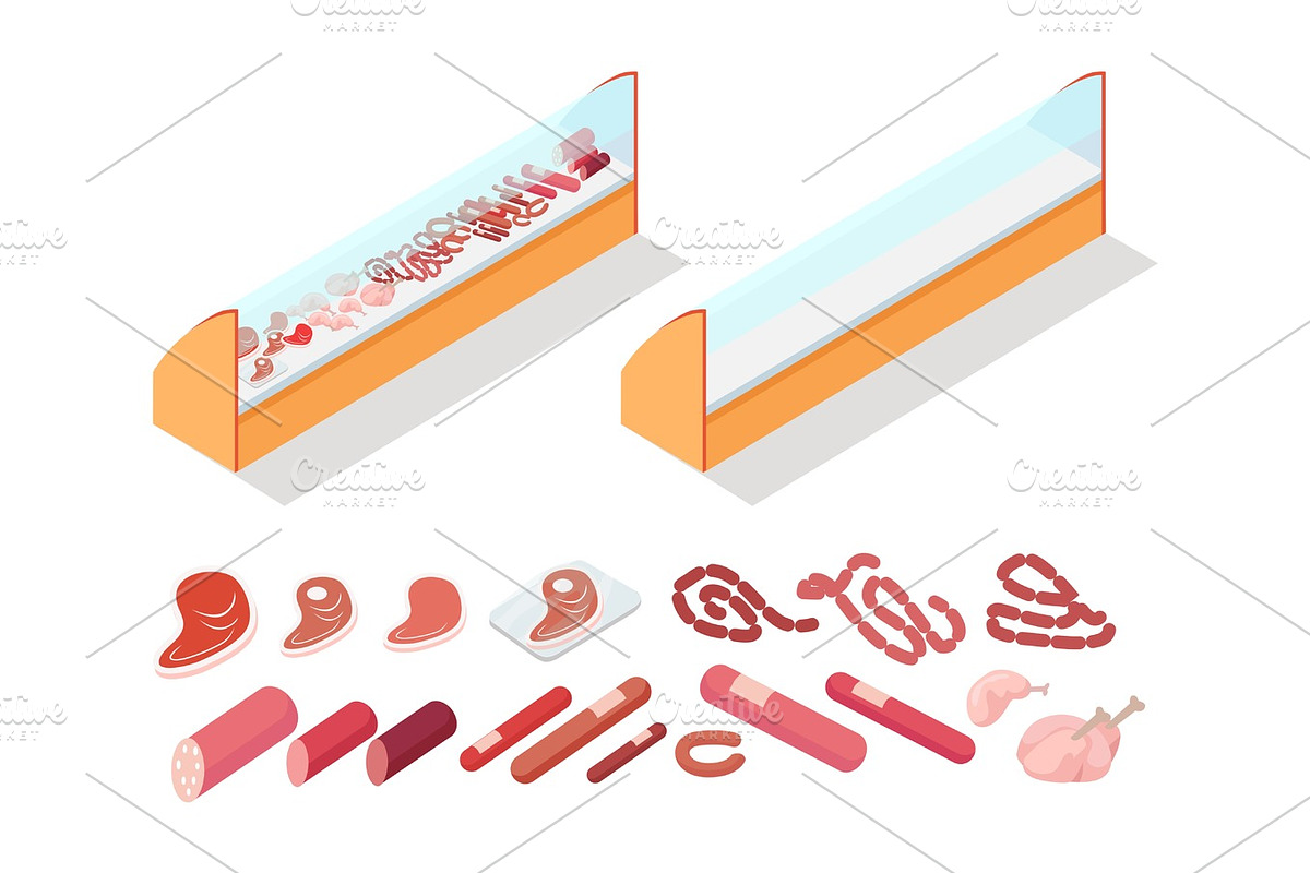 Meat in Groceries Showcase Isometric Vector in Illustrations - product preview 8