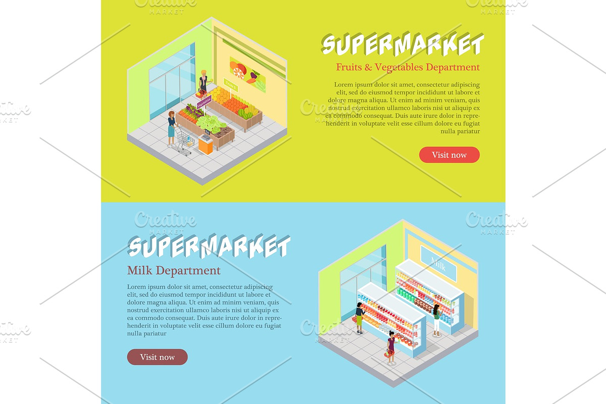 Supermarket Departments Isometric Web Banners Set in Objects - product preview 8