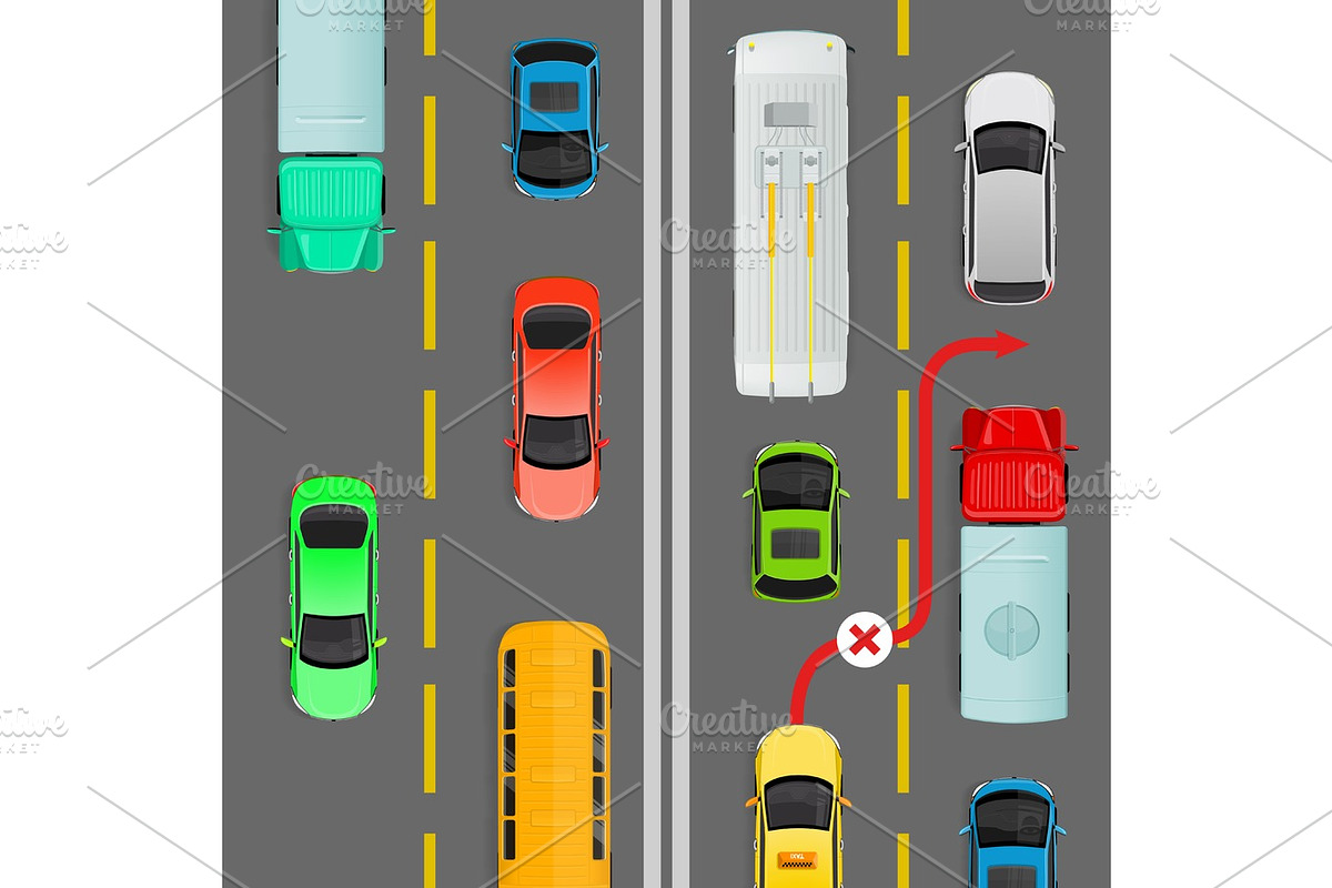 Overtaking in Dense Traffic Flow Vector Diagram in Illustrations - product preview 8