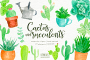 watercolor  CXactus and succulents