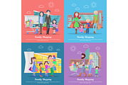 Family Shopping Web Banners Set in Flat Design
