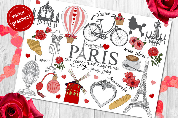 Paris love vector & clipart set