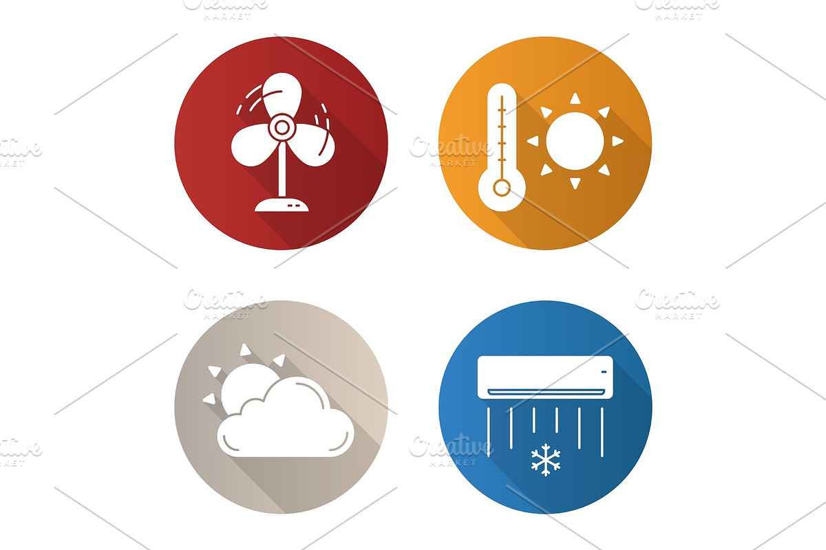 Summer weather flat design long shadow icons set in Graphics - product preview 8