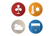 Summer weather flat design long shadow icons set