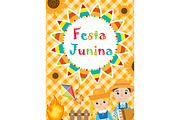 Festa Junina greeting card, invitation, poster. Brazilian Latin American festival template for your design.Vector illustration.