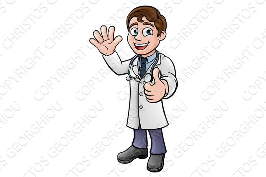 Doctor Giving Thumbs Up Cartoon Character in Illustrations - product preview 8