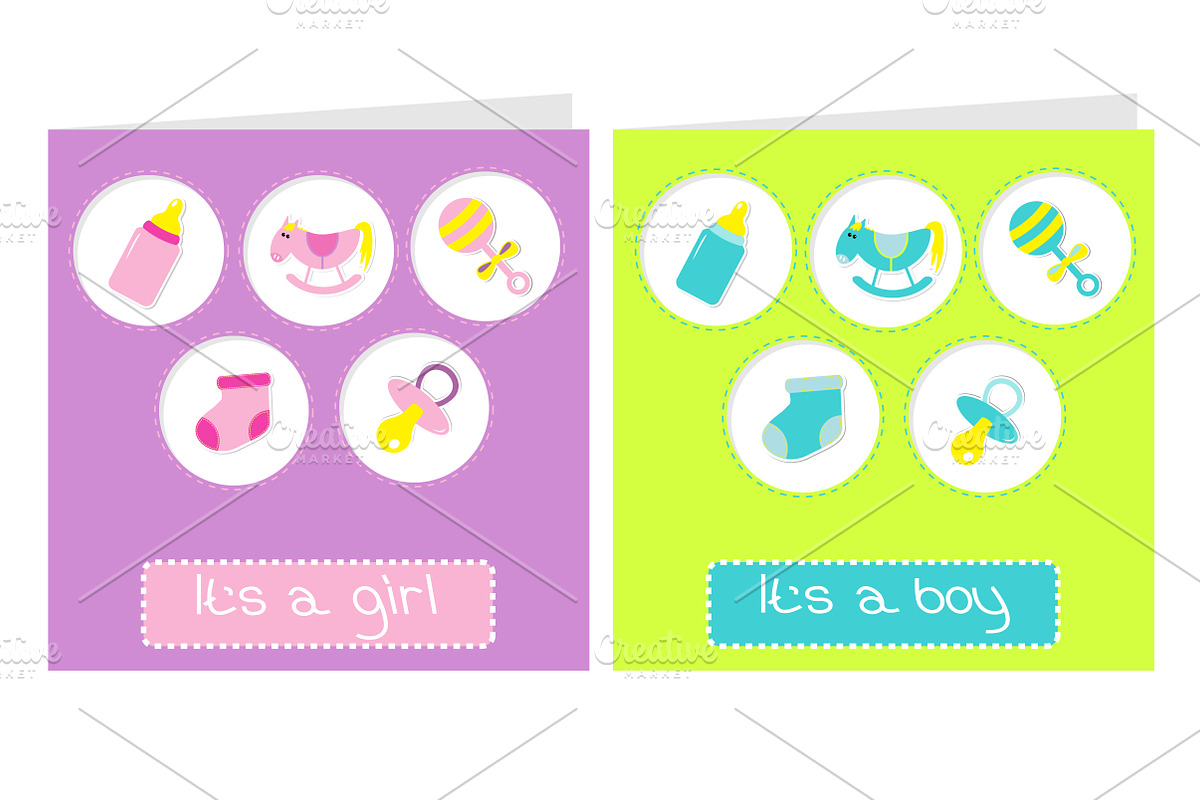 Baby boy and girl shower card set in Illustrations - product preview 8