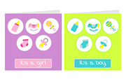 Baby boy and girl shower card set