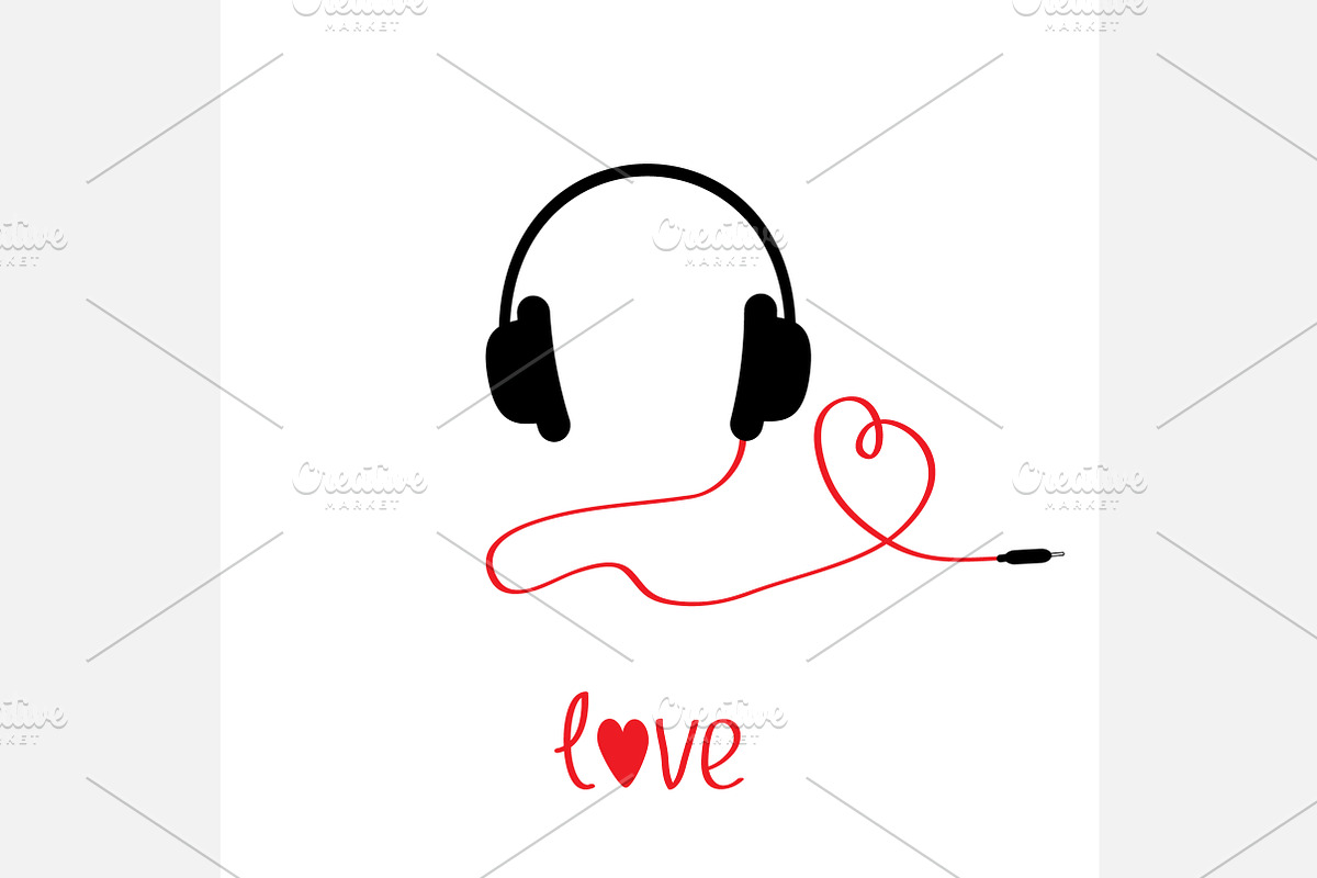 Black headphones Red cord in Illustrations - product preview 8
