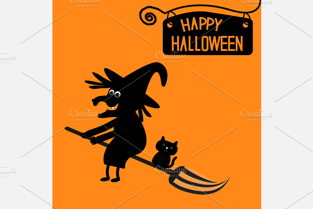 Happy Halloween  witch and cat in Illustrations - product preview 8