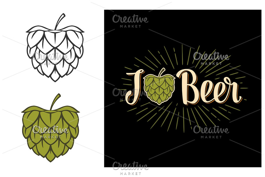 Hop in form of heart and calligraphy lettering I Beer in Illustrations - product preview 8