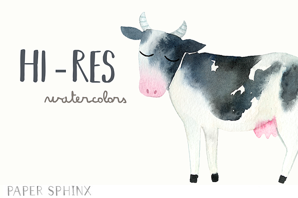 Watercolor Farm Animals Clipart Pack in Illustrations - product preview 2