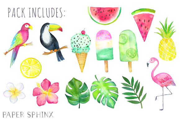 Watercolor Tropical Clipart Pack in Illustrations - product preview 1