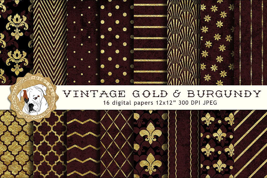 Gold and Burgundy Digital Paper