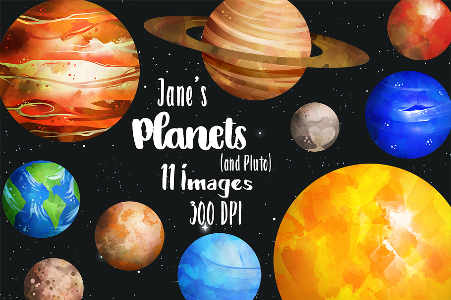Watercolor Planets Clipart in Illustrations - product preview 8