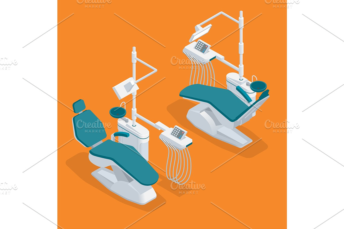 Isometric Modern Dentist Chair Isolated. Equipment in dental cabinet. Modern dental practice. in Objects - product preview 8