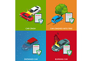 Car insurance services. Protection from danger, providing security. Vector isometric illustration flat design. Web banners for website.
