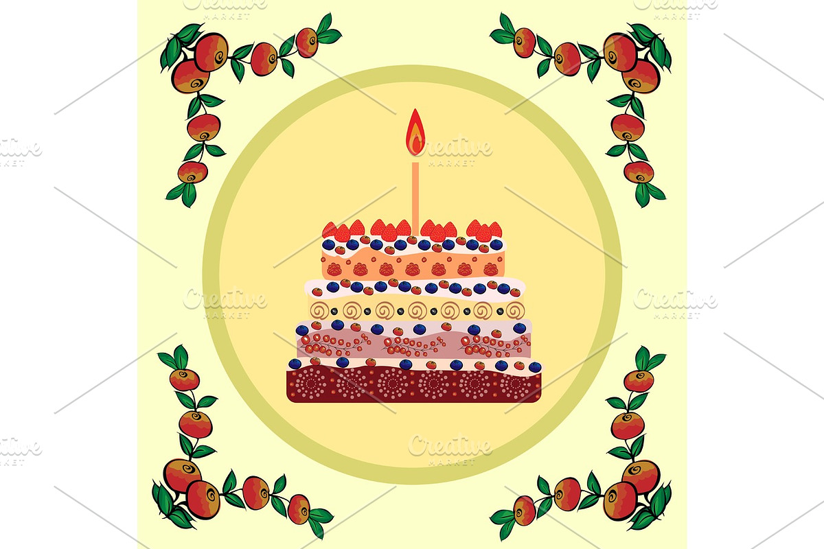 Birthday cake with one candle in Objects - product preview 8