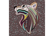 Vintage wolf head ethnic color pattern hand draw. 