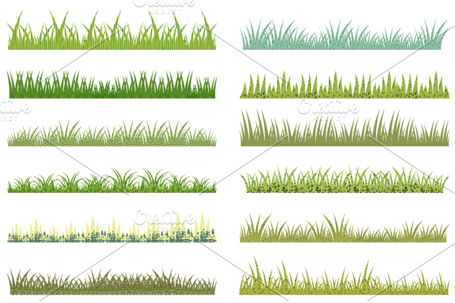 Green grass border clip art set