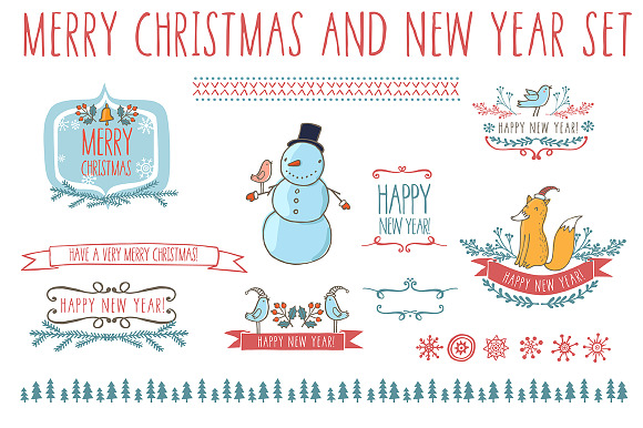 New Year set in cute cartoon style in Illustrations - product preview 2