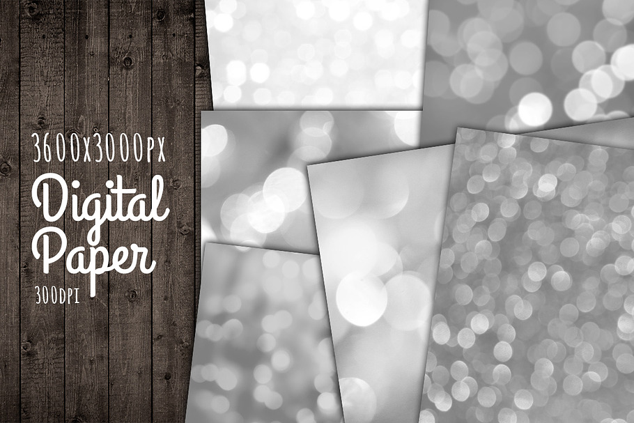 Silver Bokeh Background Paper Set in Textures - product preview 8