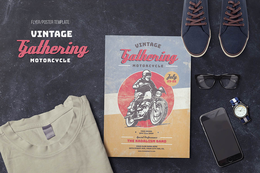 Vintage Motorcycle Gathering  in Flyer Templates - product preview 8