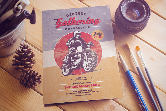 Vintage Motorcycle Gathering  in Flyer Templates - product preview 1